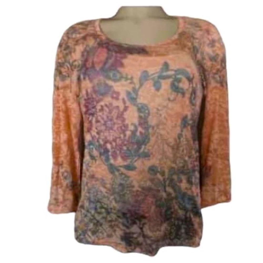 💙4/$28💙 VTG S. Couture 3/4 Floral Paisley Burner Burn Out Top